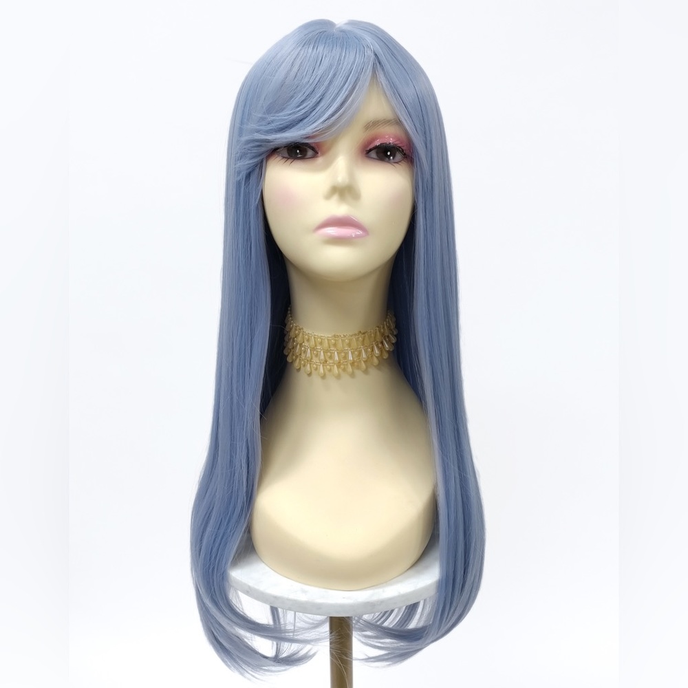 Long Straight Smoky Blue Heat Resistant Wig